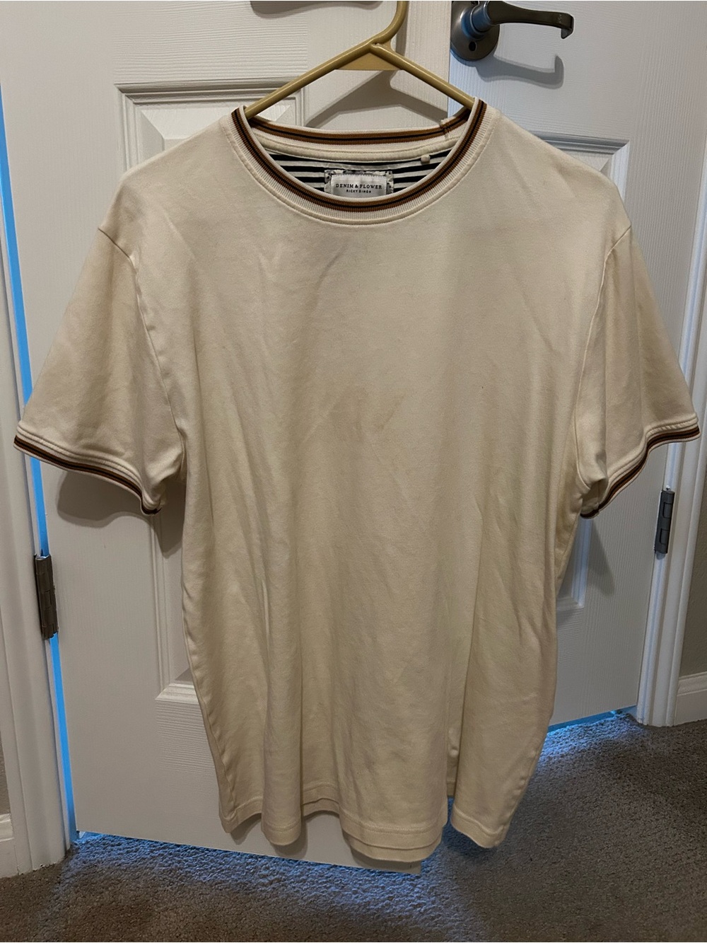 Cream Denim & Flower Tee Size Large